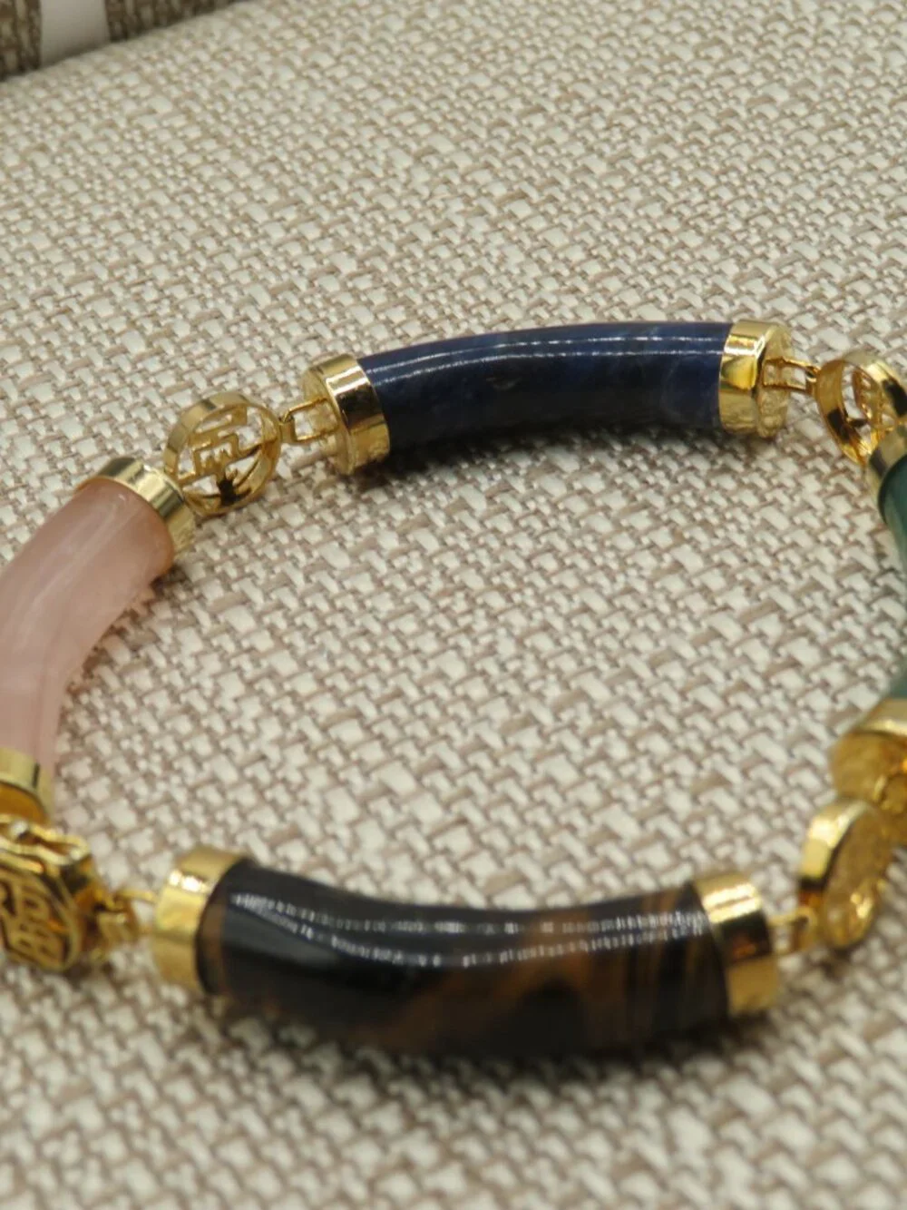 Vintage Multi Stone Gold Tone Asian Style Link Bracelet